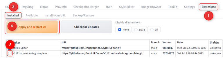 StableDiffusion拡張機能アンインストール